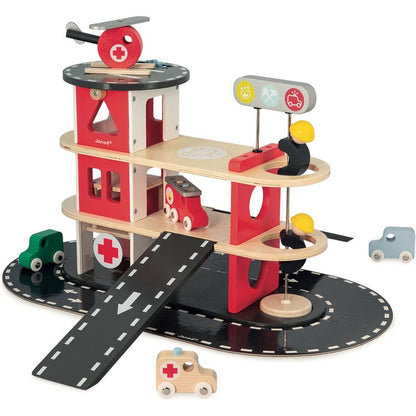 Janod - Wooden Fire Station Playset - Preschool