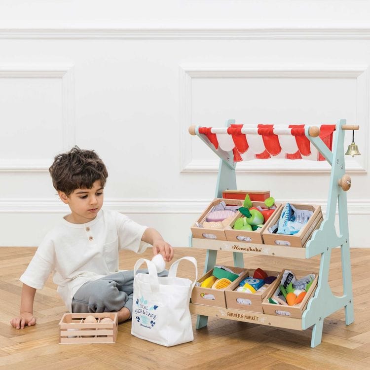 Le Toy Van - Wooden Market Stall & Fruit Play Food Crate - Preschool