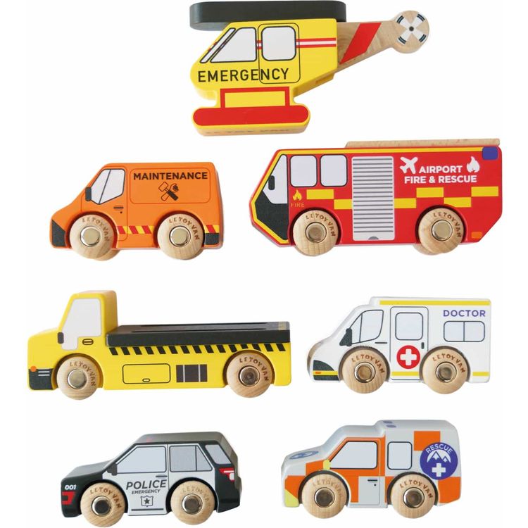 Le Toy Van - Wooden Set of 7 Emergency Vehicles - Preschool