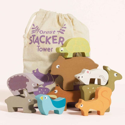 Le Toy Van - Woodland Stacking Forest Animals & Bag - 10 Pieces - Infants